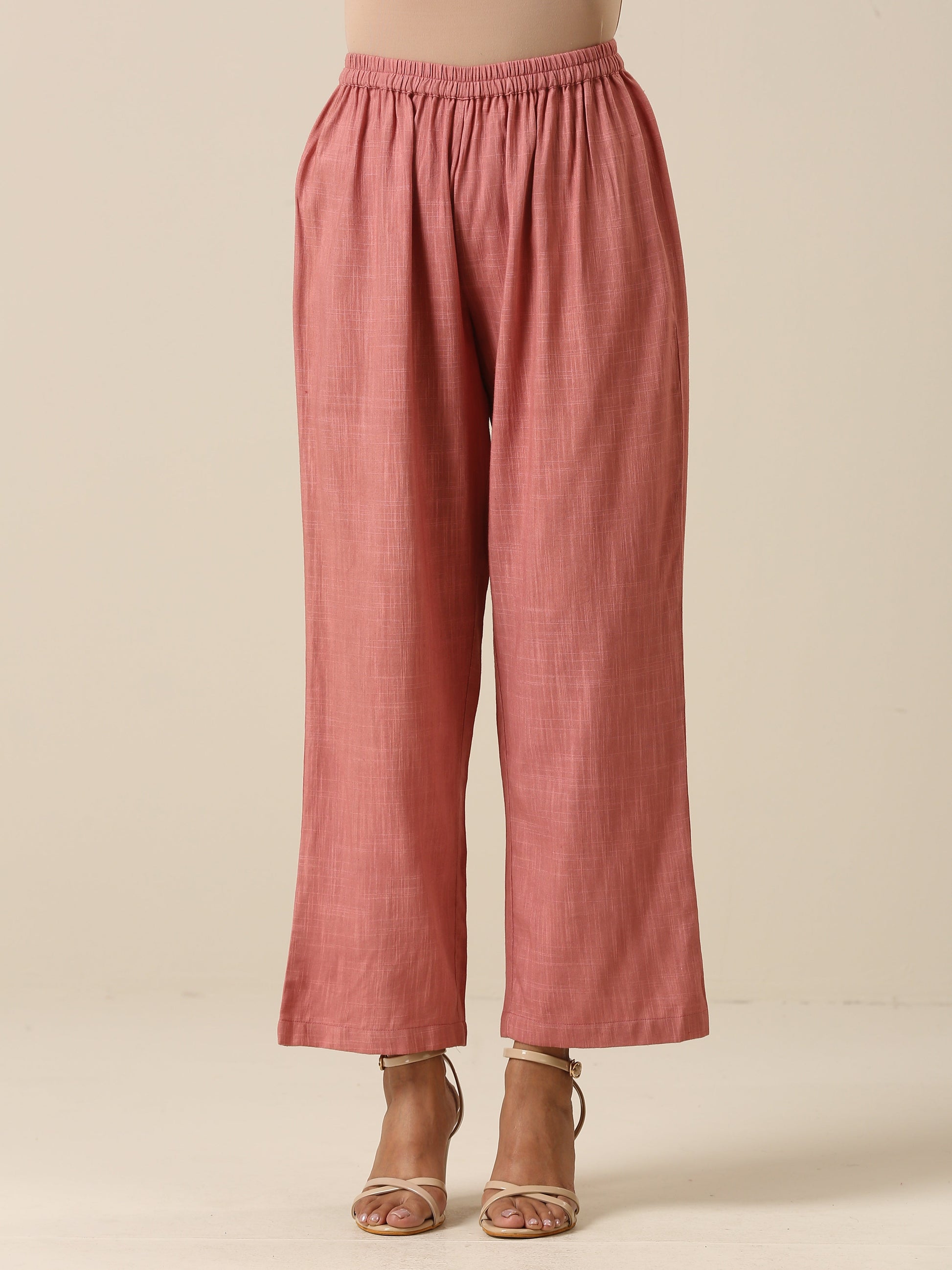 trueBrowns Light Mauve Slub Textured Sleeveless Short Co-Ord Set - Swadesiicart