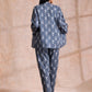 trueBrowns Grey On Grey Ikat Print Cotton Pant Suit Set | Swadesiicart