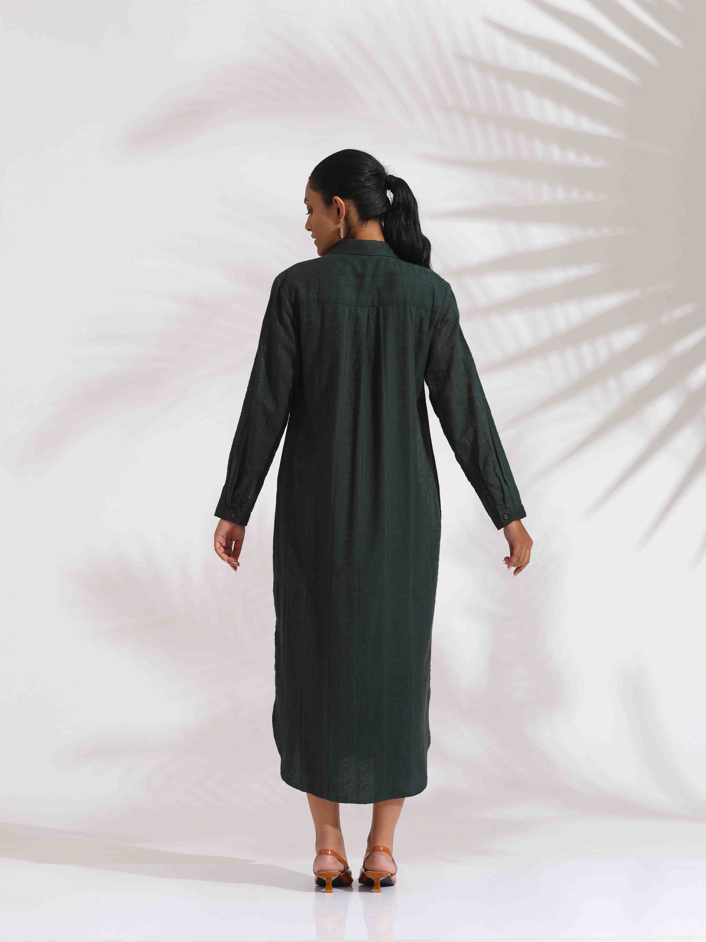 trueBrowns Green Cotton Shirt Dress | Swadesiicart