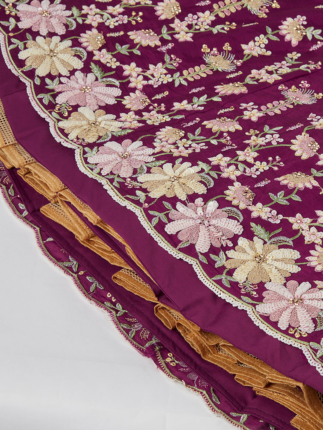 House of Panchhi Burgundy Pure Georgette Sequins And Thread Embroidery Lehenga Choli & Dupatta | Swadesiicart