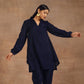 trueBrowns Midnight Blue Velvet Solid Co-ord Set - Swadesiicart