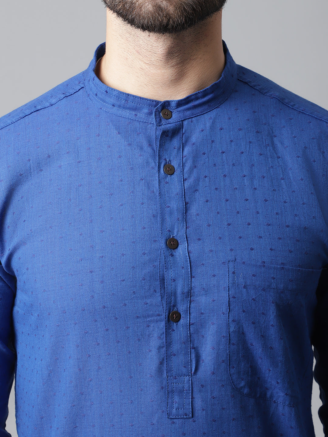 Even Apparels Blue Solid Kurta With Band Collar | Swadesiicart