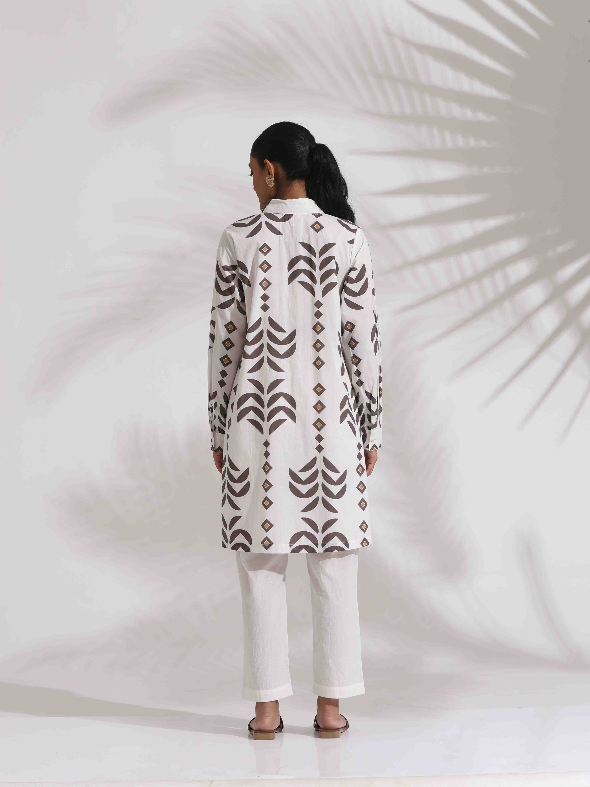 trueBrowns White Cotton Stripe Print Kurta Co-ord Set - Swadesiicart