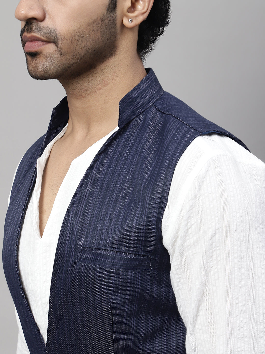 Even Apparels Men's Blue Nehru Jacket With Welt Pockets | Swadesiicart