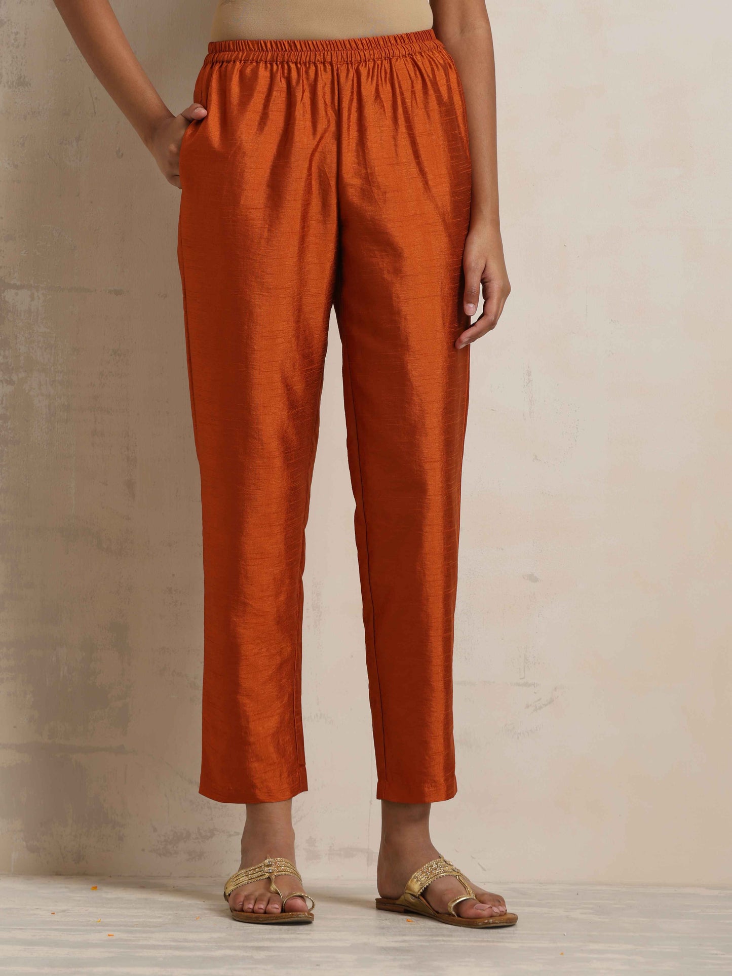 trueBrowns Orange Silk Kurta Co-ord Set - Swadesiicart