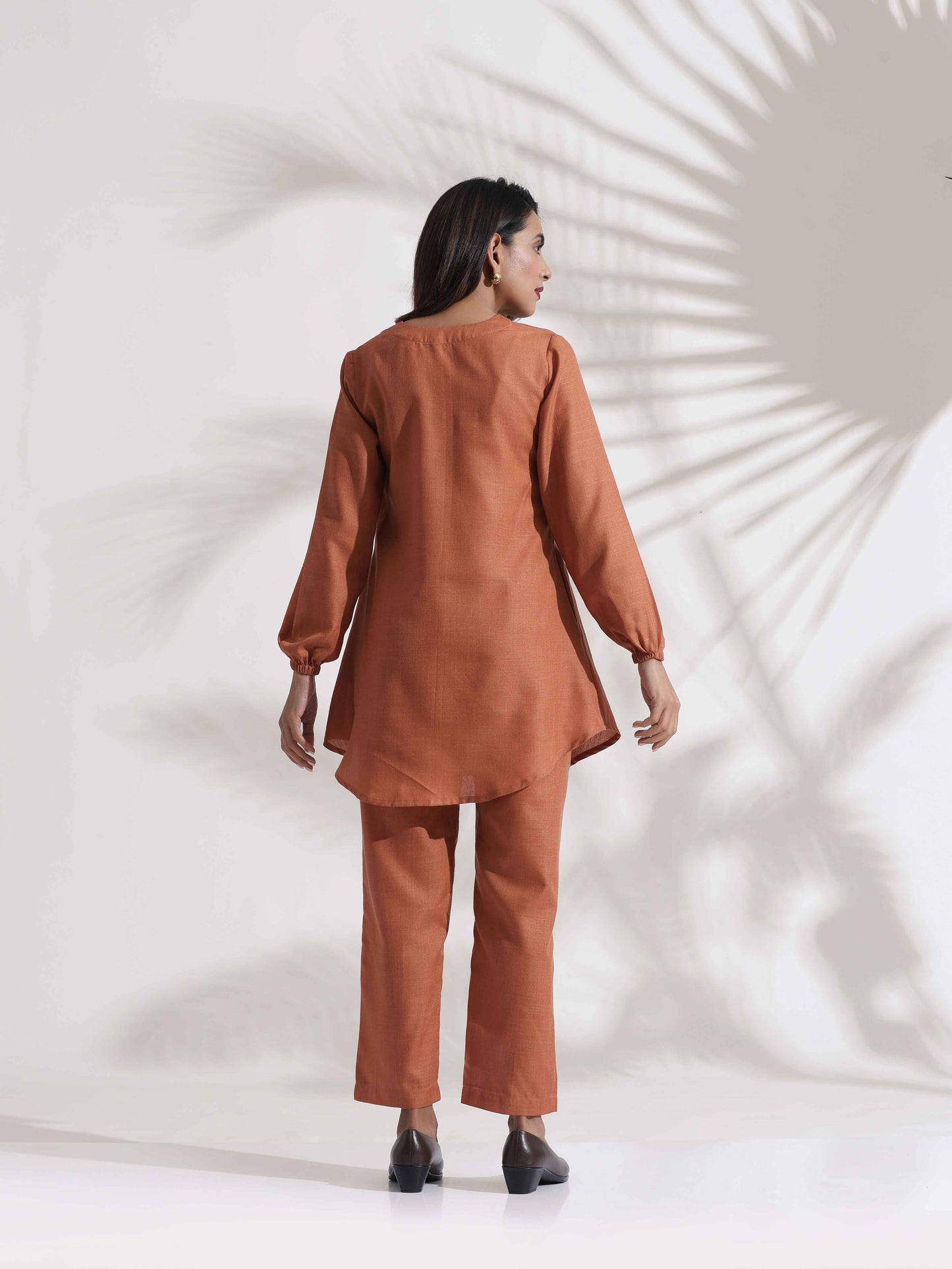 trueBrowns Rust Slub Co-ord Set - Swadesiicart