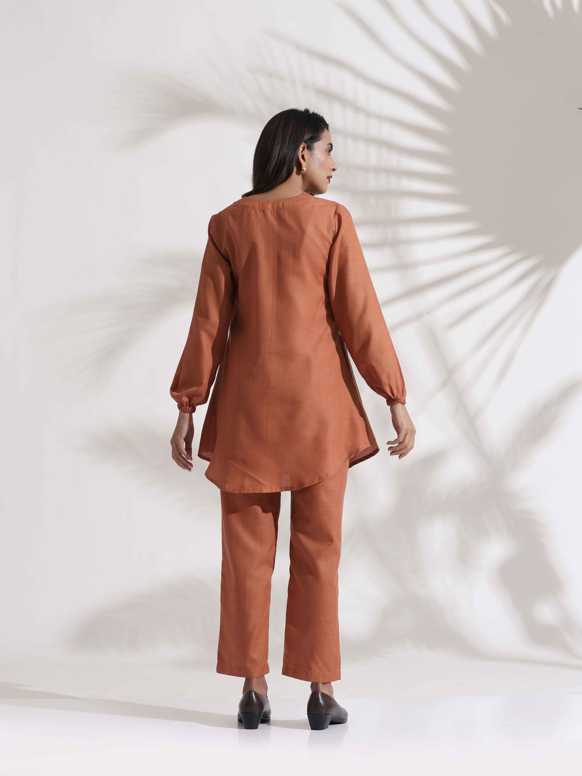 trueBrowns Rust Slub Co-ord Set - Swadesiicart