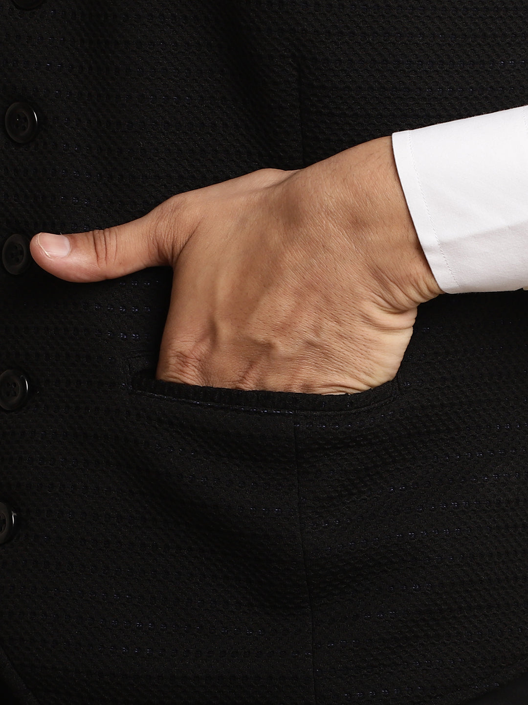 Even Apparels Men's Black Waistcoat with Notched Lapel | Swadesiicart