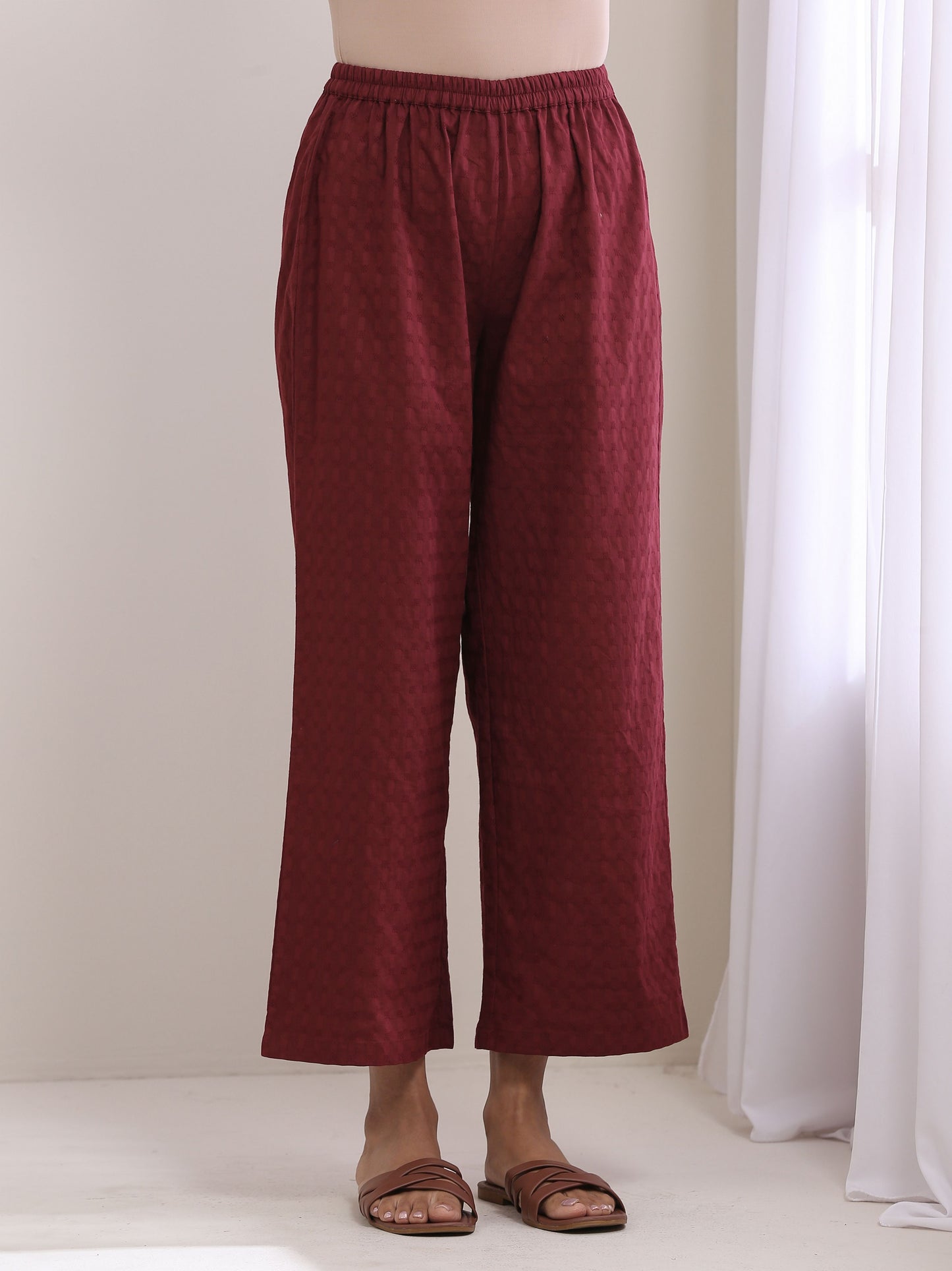 trueBrowns Ruby Wine Dobby Angrakha Pant Set | Swadesiicart