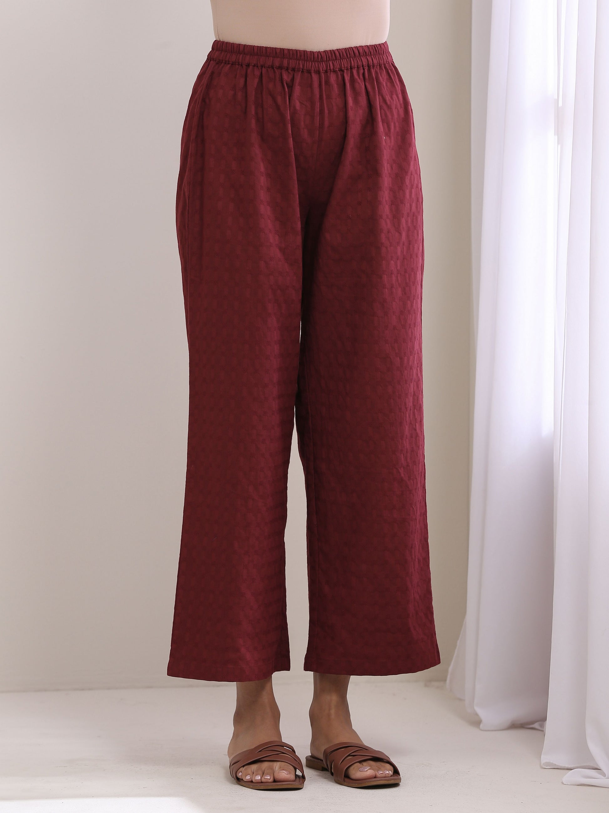 trueBrowns Ruby Wine Dobby Angrakha Pant Set | Swadesiicart