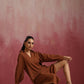 trueBrowns Brown Cotton Dobby Dress | Swadesiicart