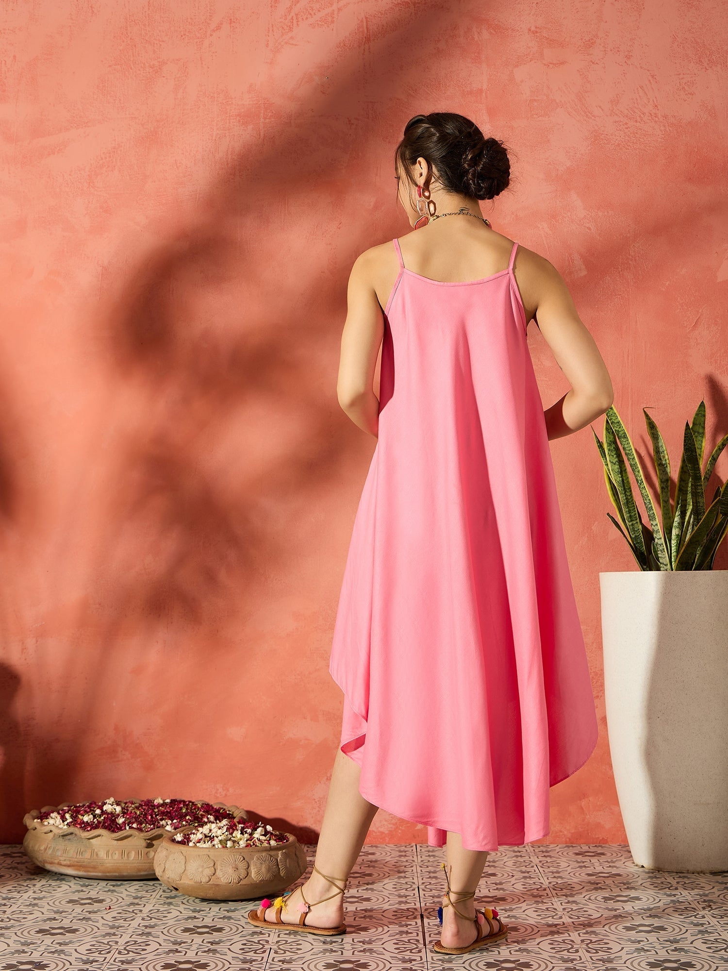 InWeave Purple Floral Peach Asymmetrical Dress - Swadesiicart