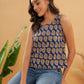 InWeave Ink Blue Small Paisley Kalamkari W/U Top - Swadesiicart