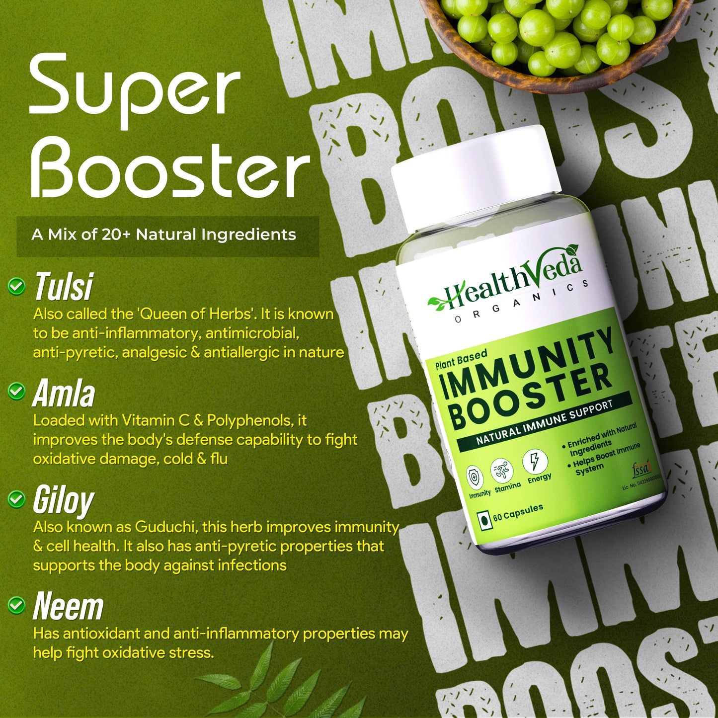 Health Veda Organics Natural Immunity Booster Capsules - Swadesiicart