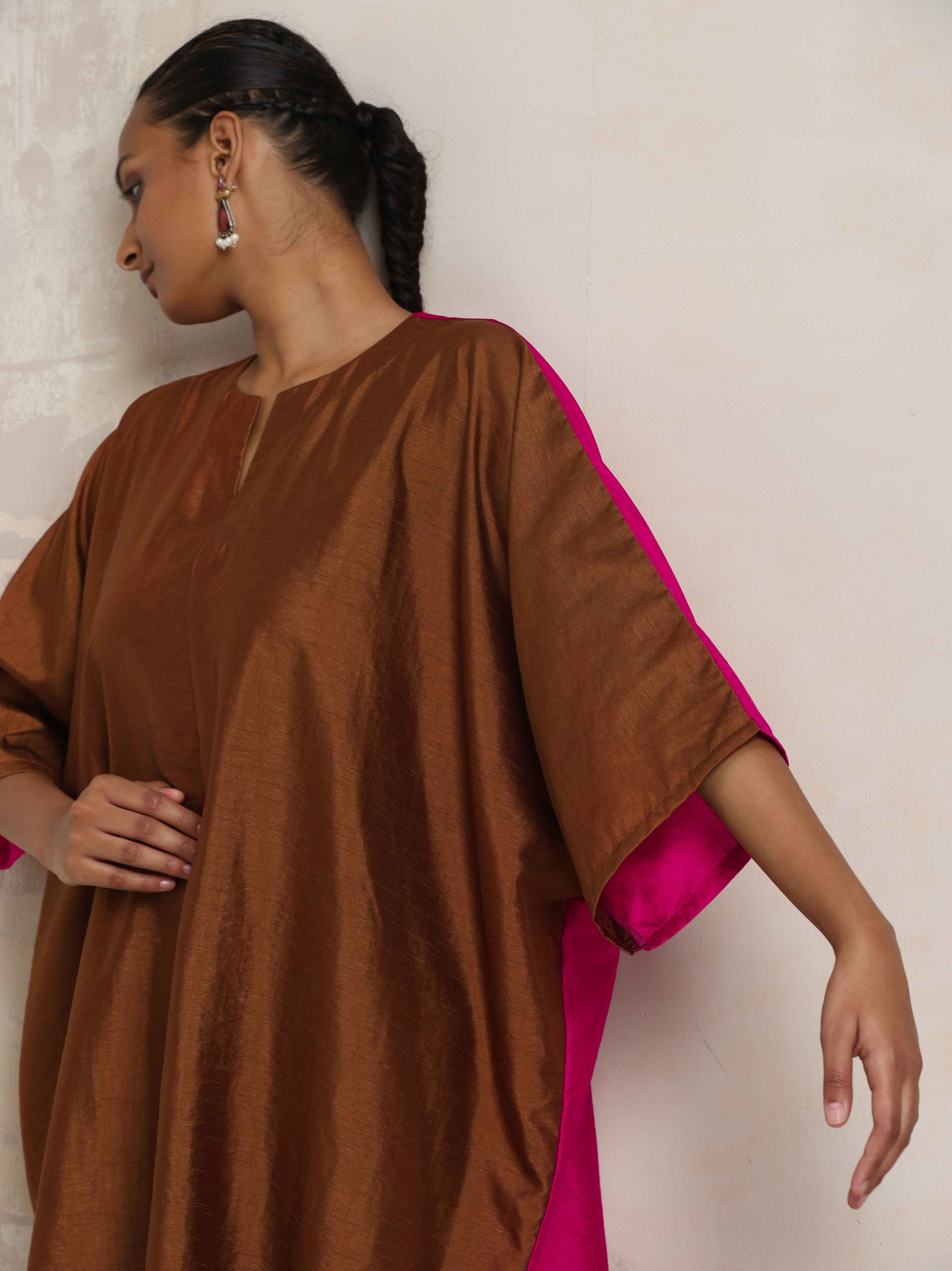 trueBrowns Brown Silk Co-ord Set - Swadesiicart