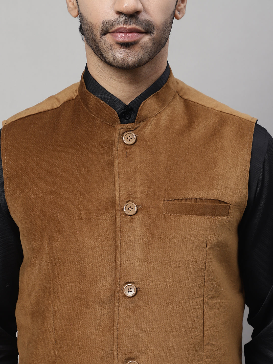 Even Apparels Men's Brown Nehru Jacket With Welt Pockets | Swadesiicart
