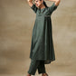 trueBrowns Dark Green Bandhani Printed Silk Side Gathered Kurta Pant Set | Swadesiicart