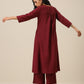 trueBrowns Ruby Wine Slub Texture Back Pleat Kurta Pant Set | Swadesiicart