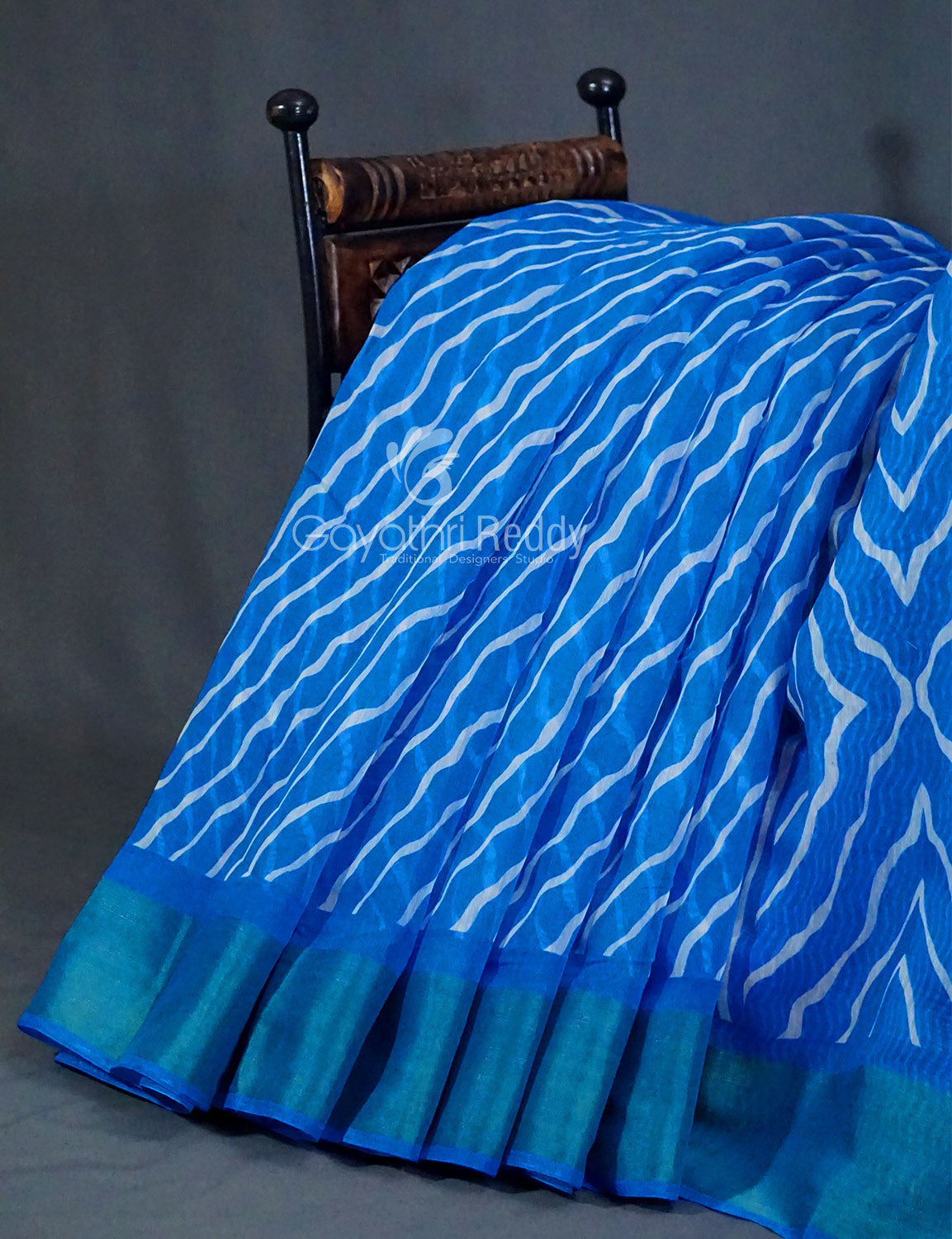 Shades of Blue with Lehariya Design Semi Chanderi Saree By Gayathri Reddy Designer Studio | Swadesiicart