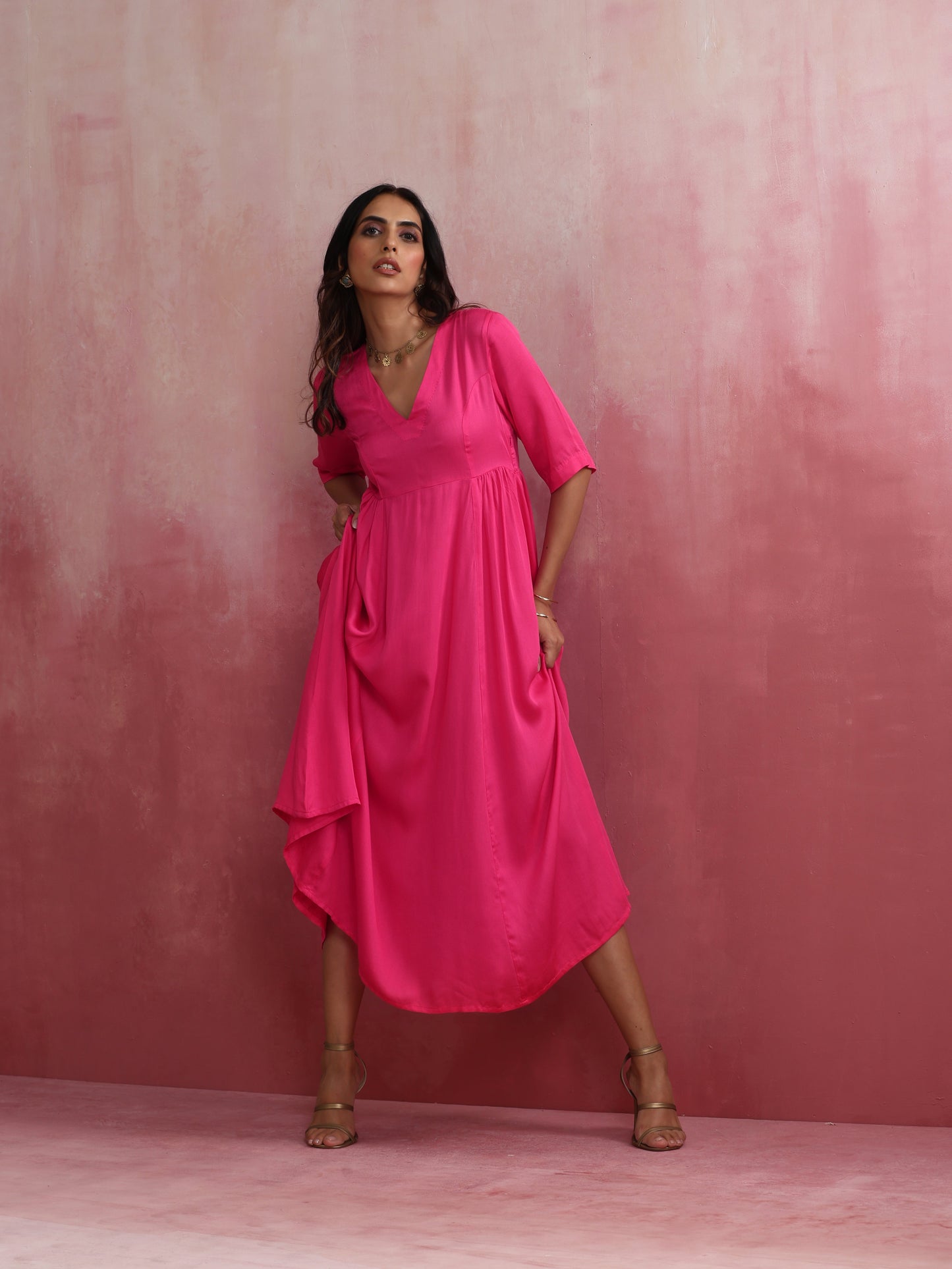 trueBrowns Modal Pink Dress | Swadesiicart