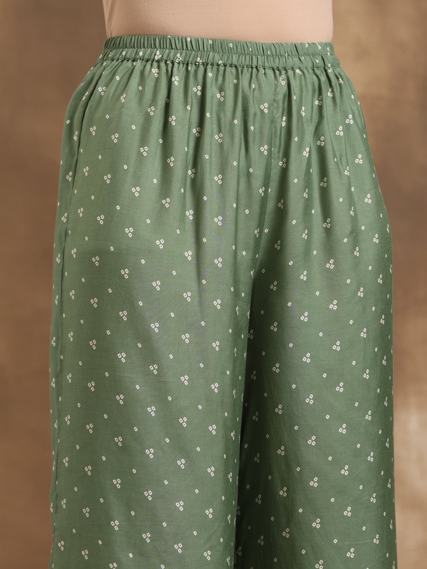 trueBrowns Light Green Bandhani Printed Silk Co-Ord Set - Swadesiicart