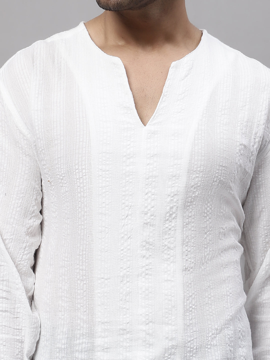 Even Apparels White Pure Cotton Open Neck Kurta | Swadesiicart