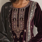 trueBrowns Purple Velvet Embroidered Kurta Pant Dupatta Set | Swadesiicart
