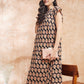 InWeave Women's Black Small Paisley Kalamkari A Line Dress - Swadesiicart