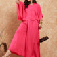 InWeave Women's Fuchsia Solid Collar Neck Boho Top Bottom Set - Swadesiicart