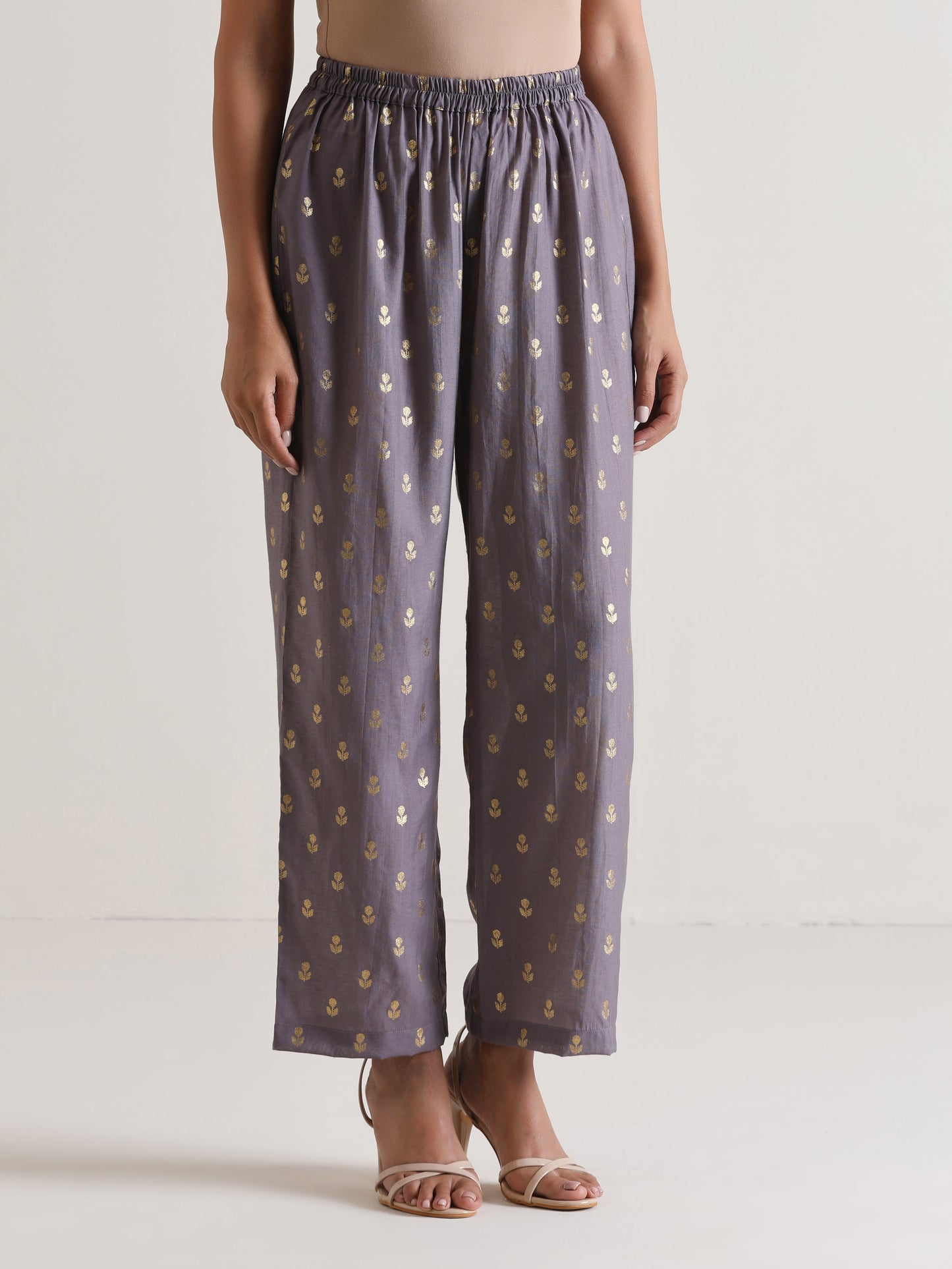 trueBrowns Plum Grey Foil Angrakha Kurta Set | Swadesiicart