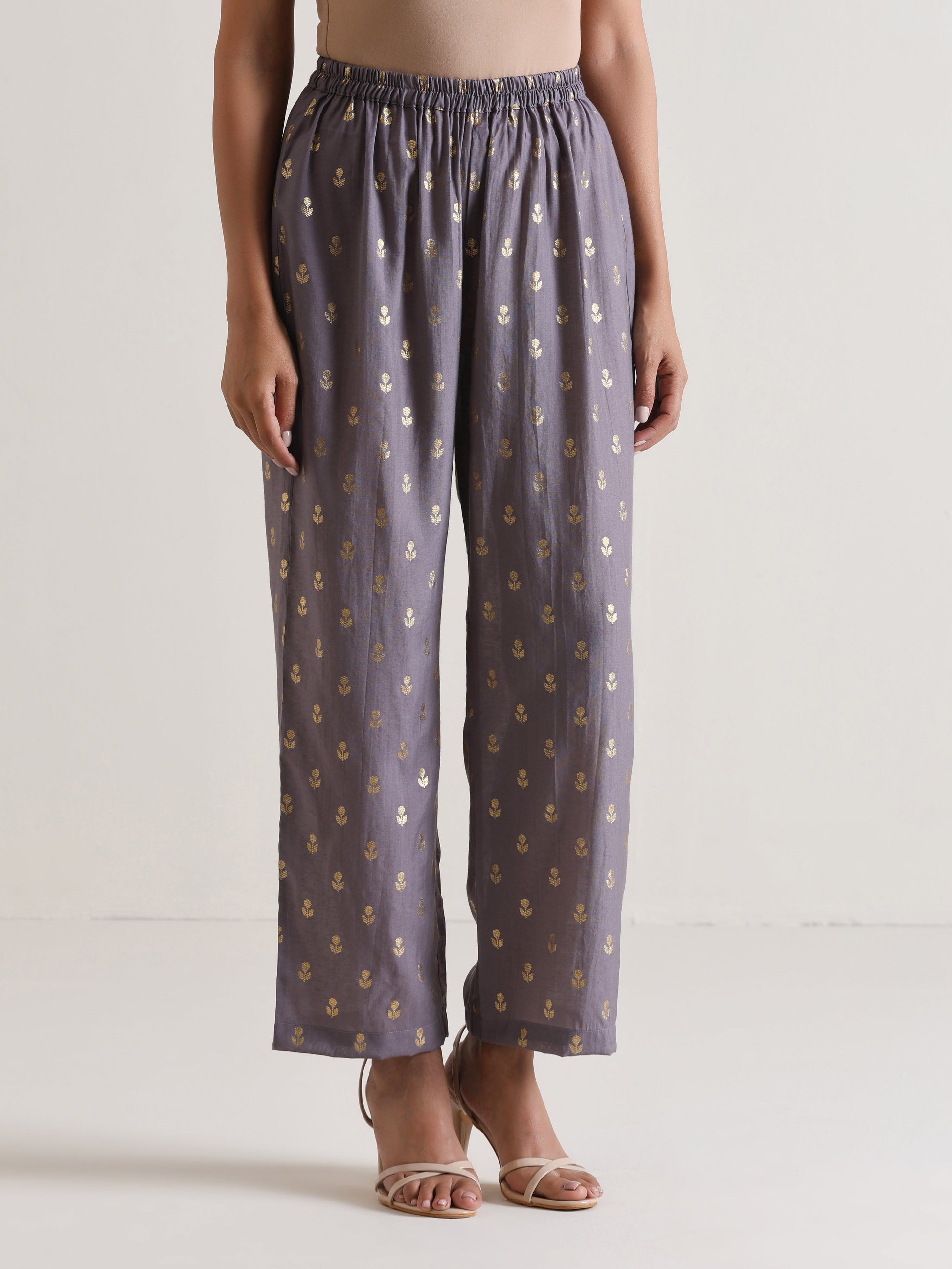 trueBrowns Plum Grey Foil Angrakha Kurta Set | Swadesiicart