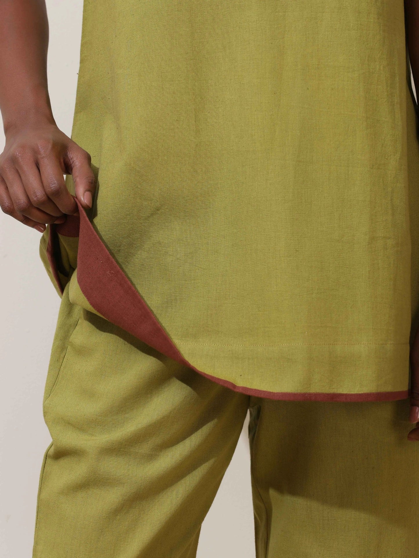 trueBrowns Pear Green Cotton Linen Co-Ord Set - Swadesiicart