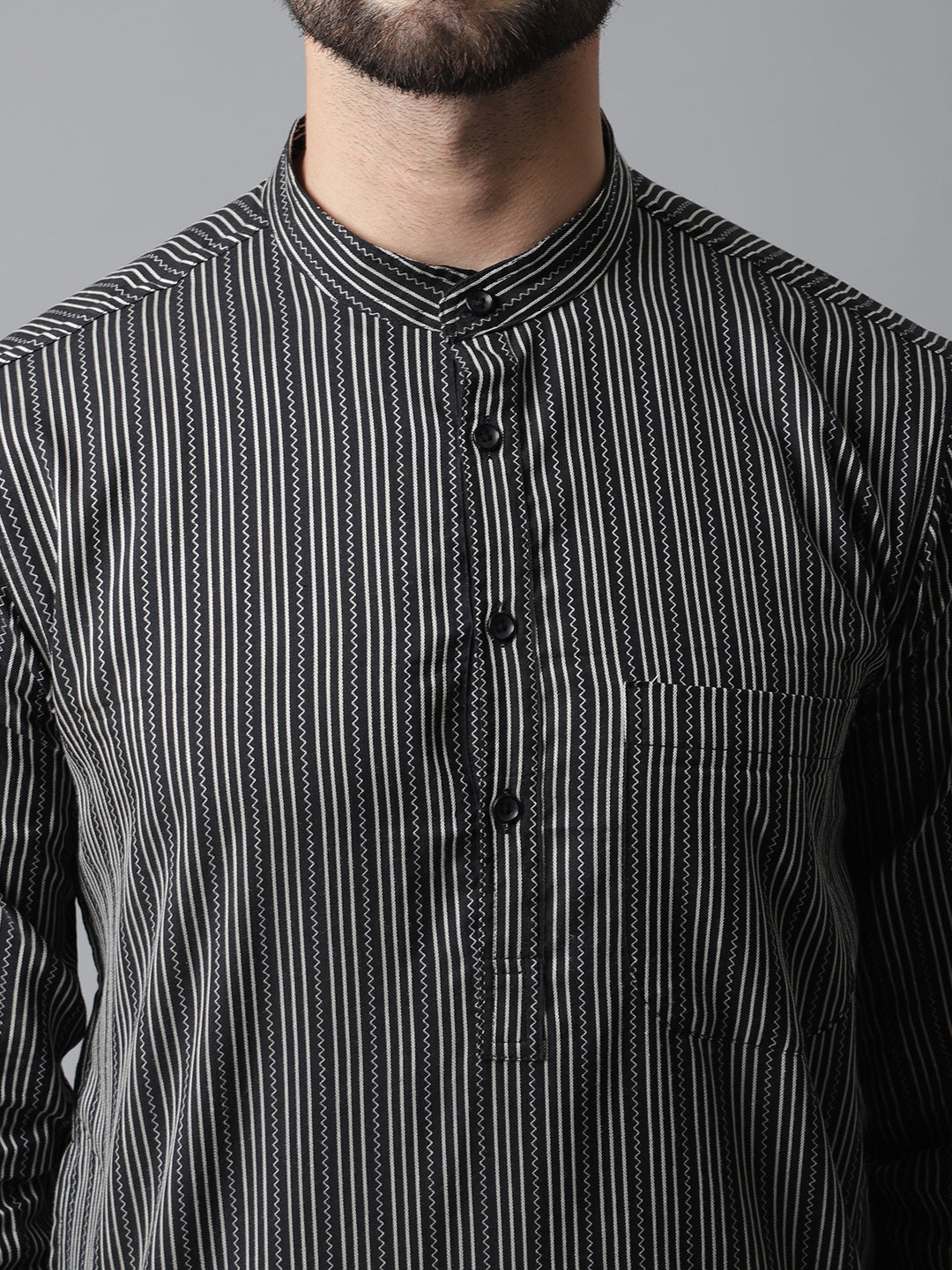 Even Apparels Black Pure Cotton Kurta With Band Collar | Swadesiicart