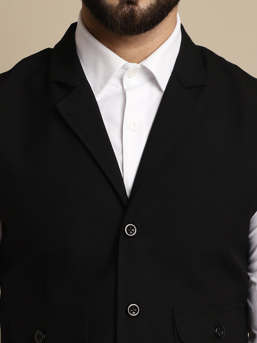 Even Apparels Men's Black Waistcoat with Notched Lapel | Swadesiicart