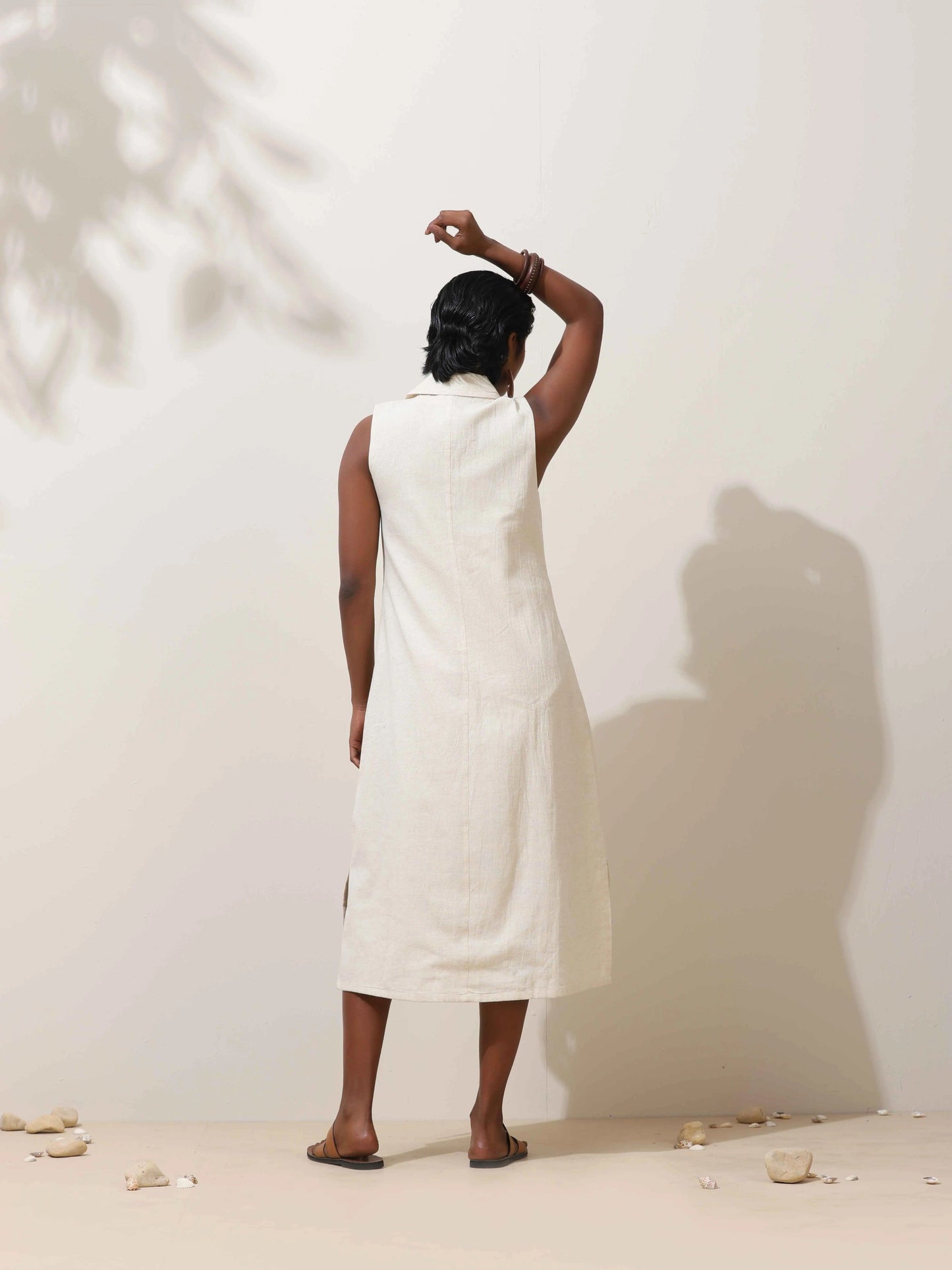 trueBrowns Off-White Cotton Linen Dress | Swadesiicart