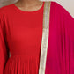 trueBrowns Red Crinkle Anarkali Kurta Pant Dupatta Set | Swadesiicart