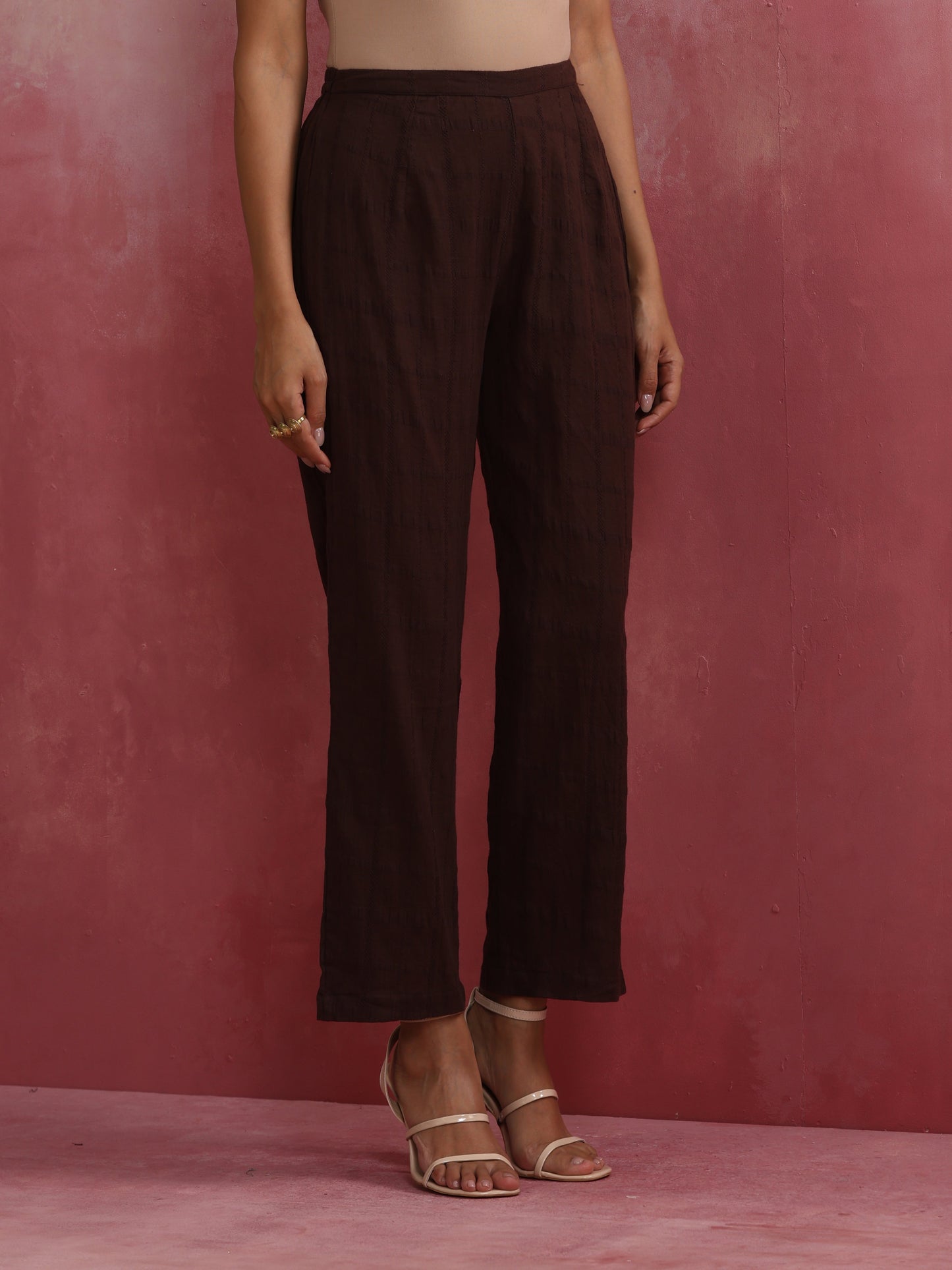 trueBrowns Mauve Cotton Dobby Front Slit Kurta Set | Swadesiicart