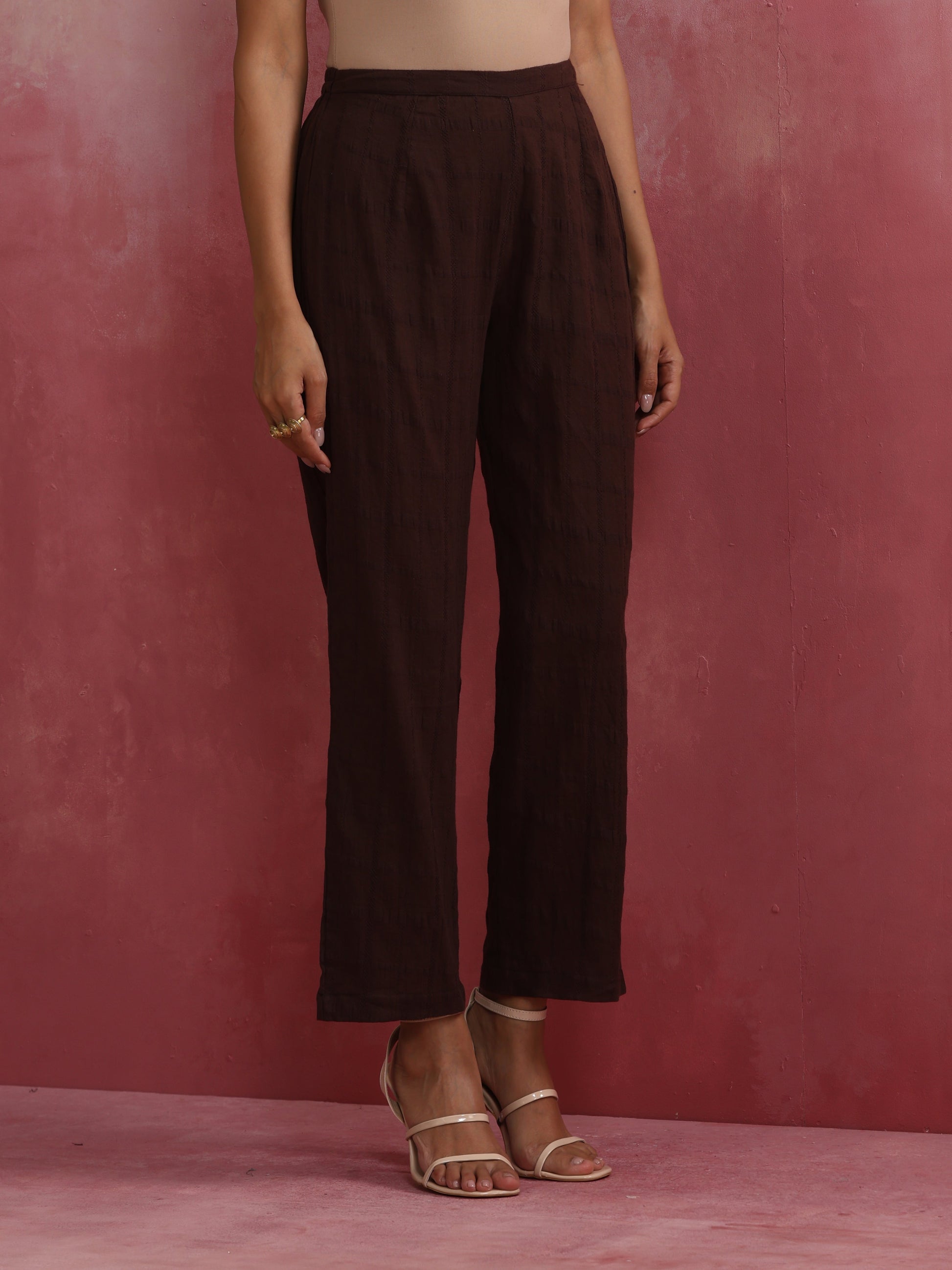 trueBrowns Mauve Cotton Dobby Front Slit Kurta Set | Swadesiicart