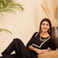 InWeave Women's Black Round Neck Square Gota Work Kurta Pant Set - Swadesiicart