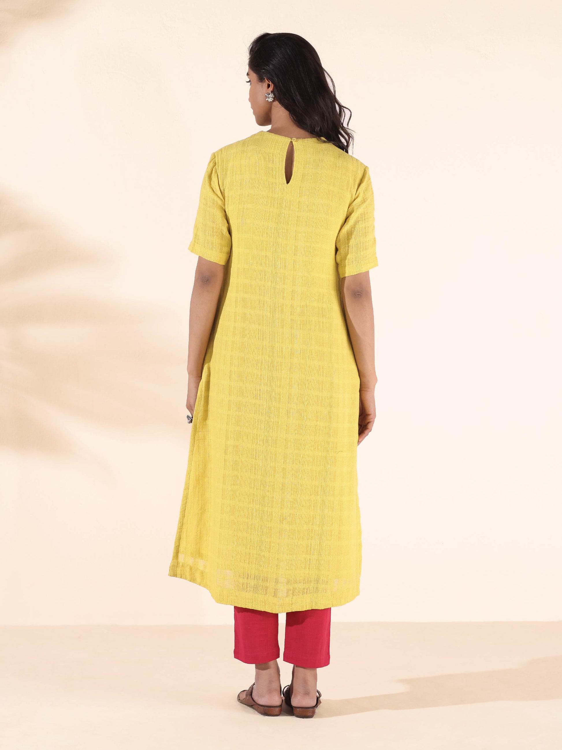trueBrowns Lime Cotton Dobby Kurta Pant Set | Swadesiicart