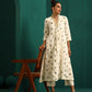 trueBrowns Ivory Blue Floral Cotton Front Gathered Kurta Pant Set | Swadesiicart