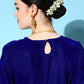 InWeave Women's Blue Velvet Kurta Set With Beige Brocade Dupatta - Swadesiicart