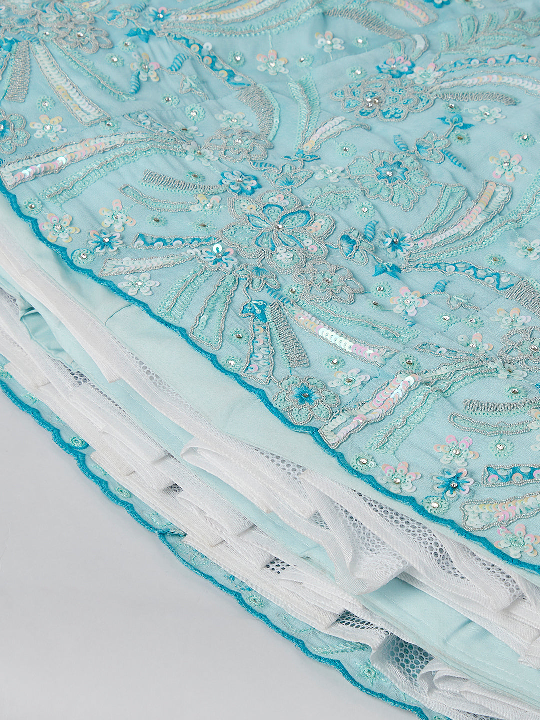 House of Panchhi Turquoise Blue Georgette Sequins And Thread Embroidery Lehenga Choli & Dupatta | Swadesiicart