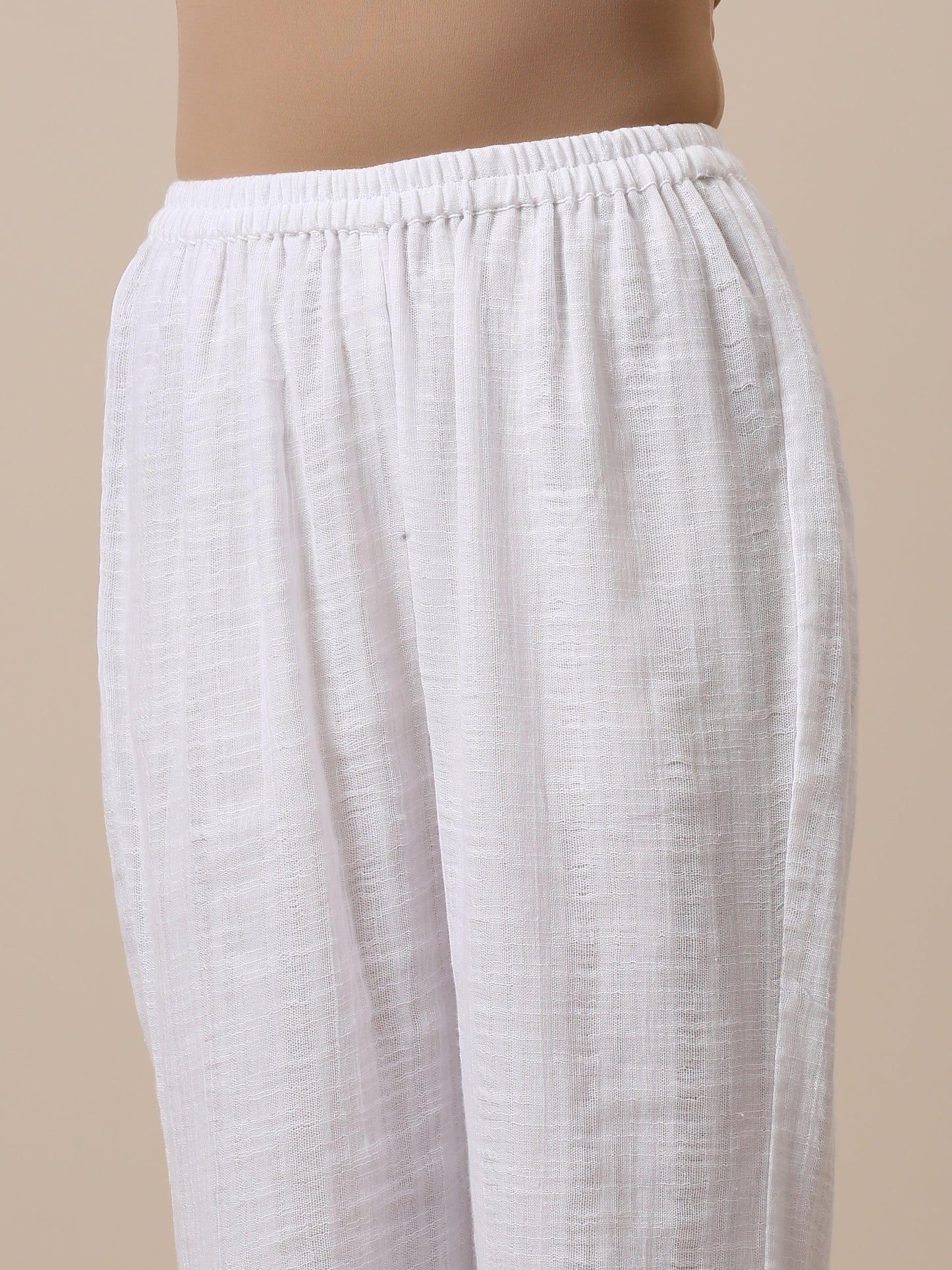 trueBrowns Gauze White Short Co-Ord Set - Swadesiicart