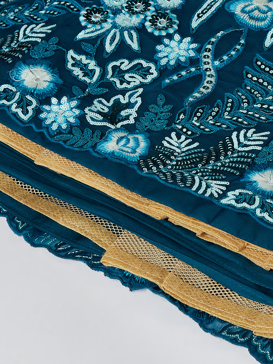 House of Panchhi Teal Net Sequins, Mirror And Thread Embroidery Lehenga Choli & Dupatta | Swadesiicart
