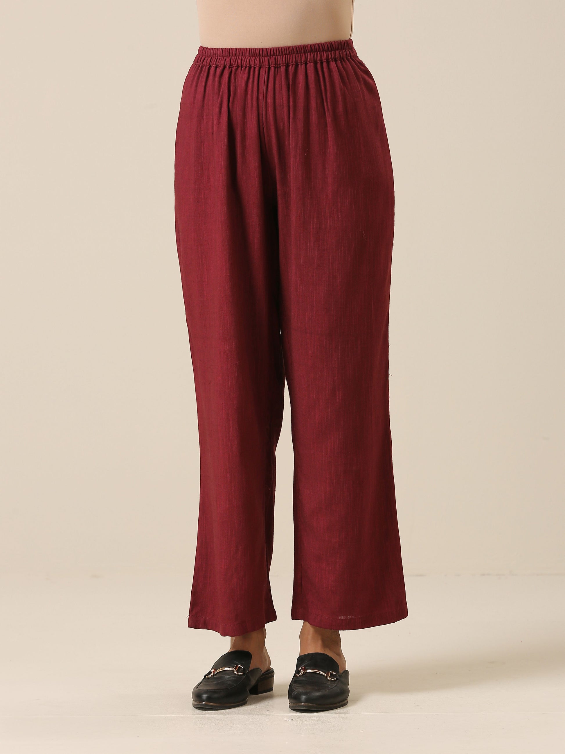 trueBrowns Ruby Wine Slub Textured Collar Co-Ord Set - Swadesiicart