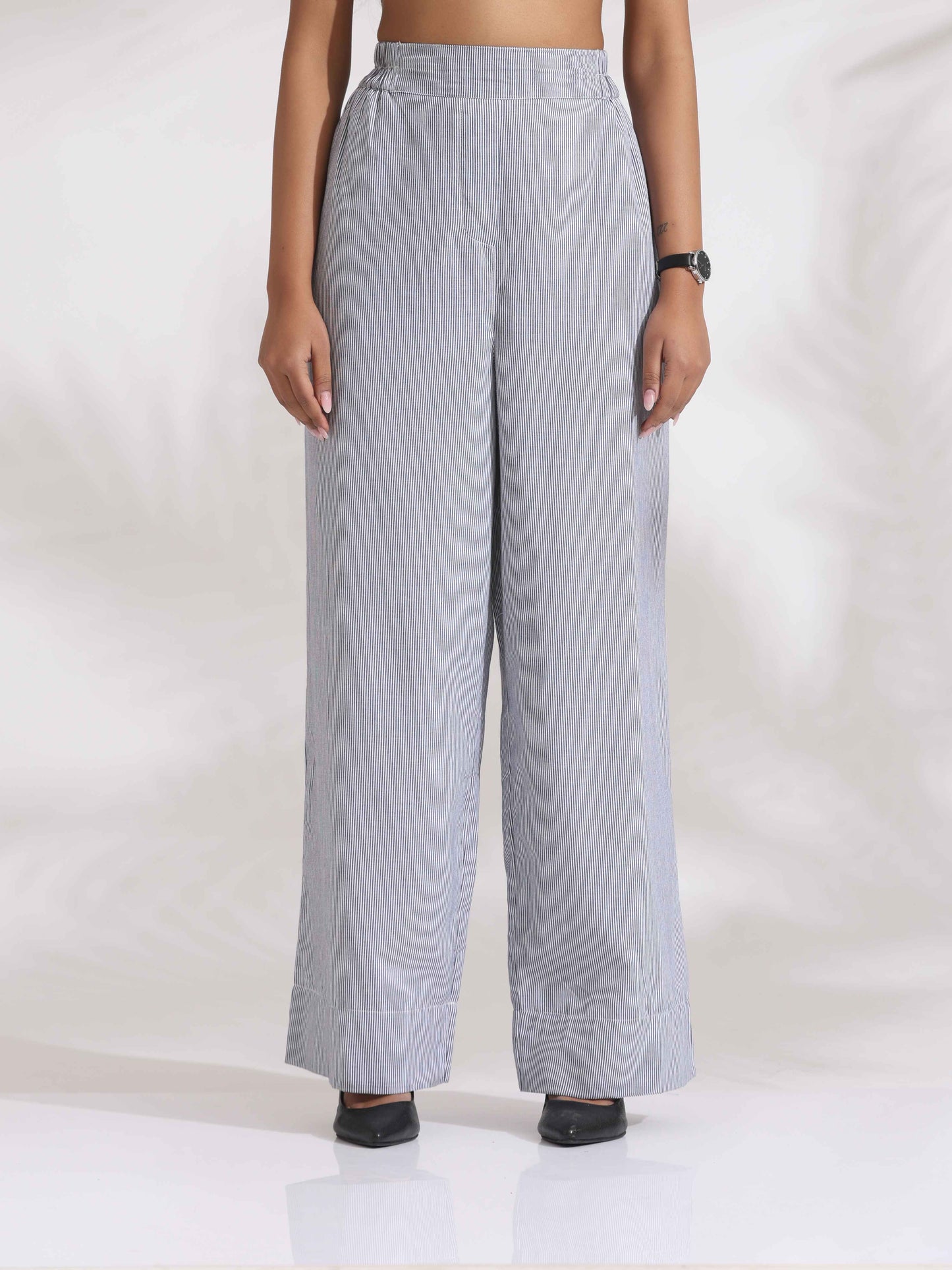 trueBrowns Grey Cotton Stripe Co-ord Set - Swadesiicart