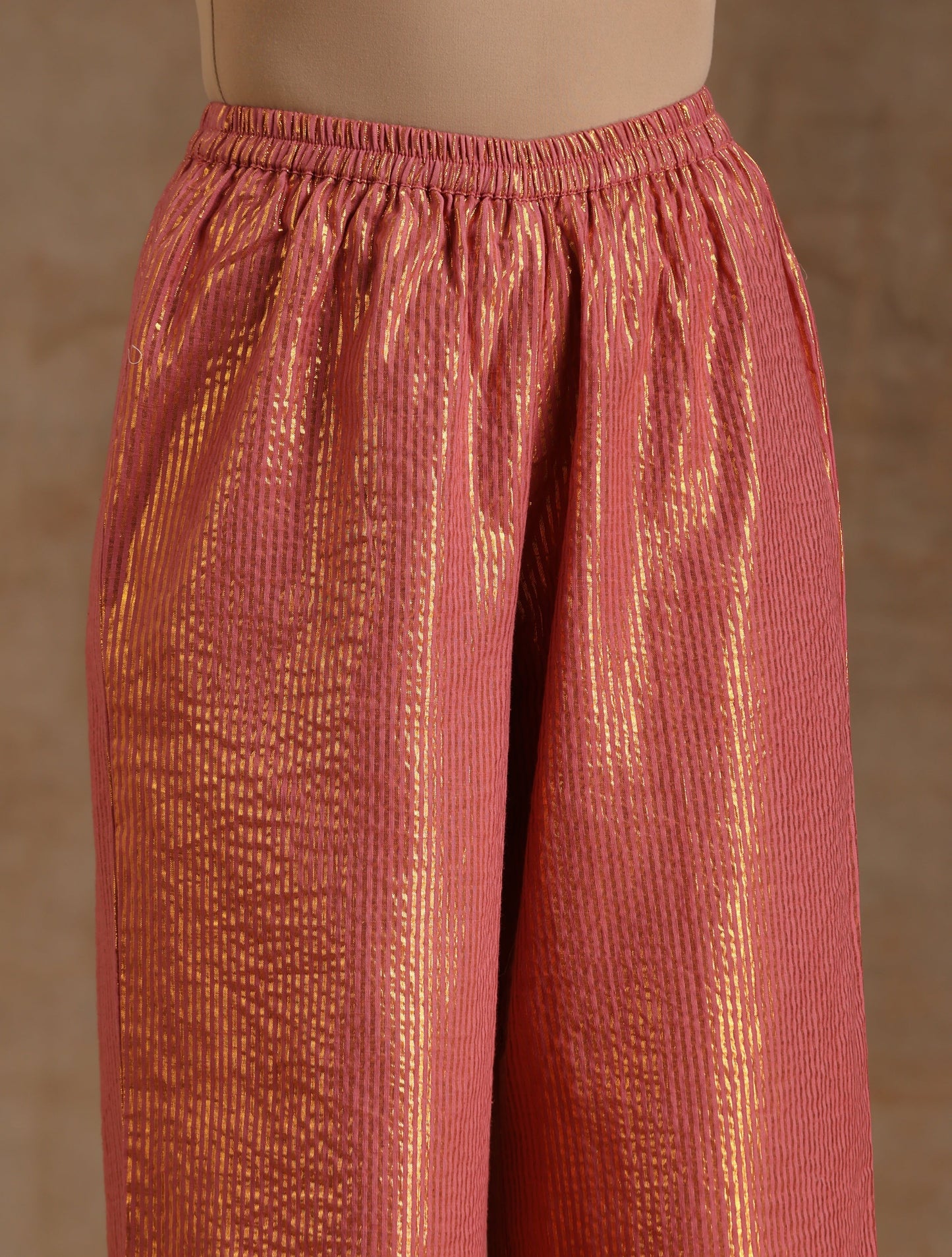 trueBrowns Blush Gold Cotton Anarkali Set | Swadesiicart