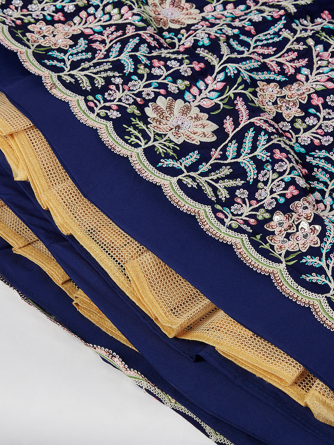House of Panchhi Navy Blue Georgette Sequins, Mirror And Thread Embroidery Lehenga Choli & Dupatta | Swadesiicart