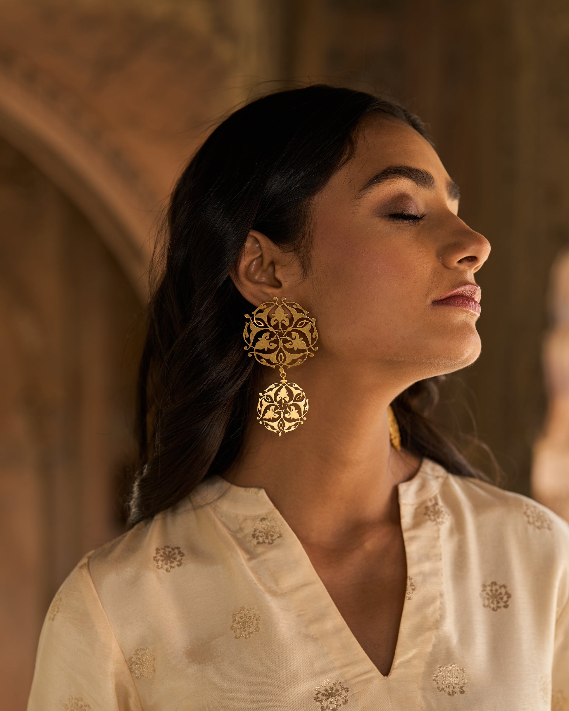 trueBrowns Gold-Polished Circle Drop Earrings | Swadesiicart